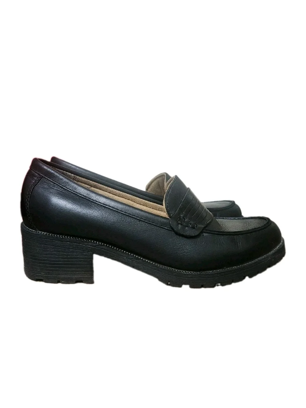 Y2K Eastland Newbury Leather Penny Loafers Black 9M Chunky Heel Dark Academia